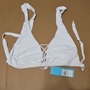 Beach Bunny Cameron Halter Bikini Top White Lace Up XXXL New